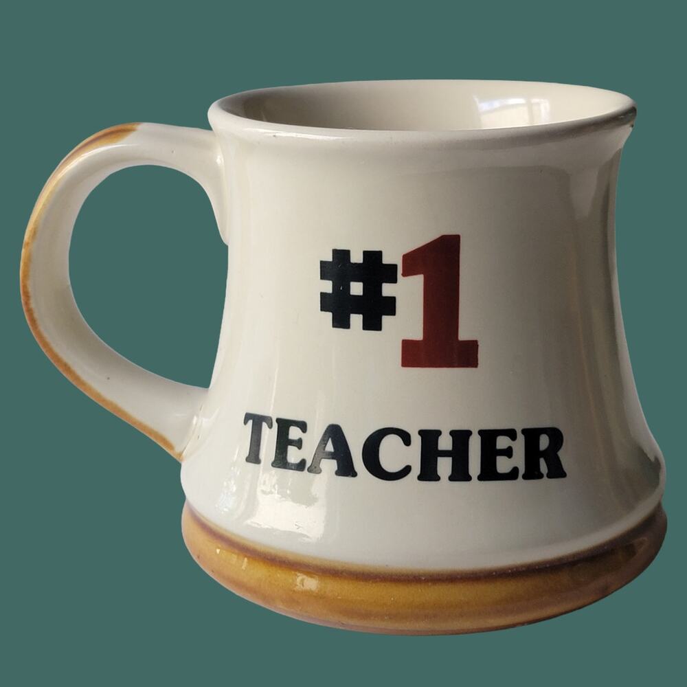 Vintage 1970s Mug Tree "#1 TEACHER" Ceramic Stoneware Gift Mug